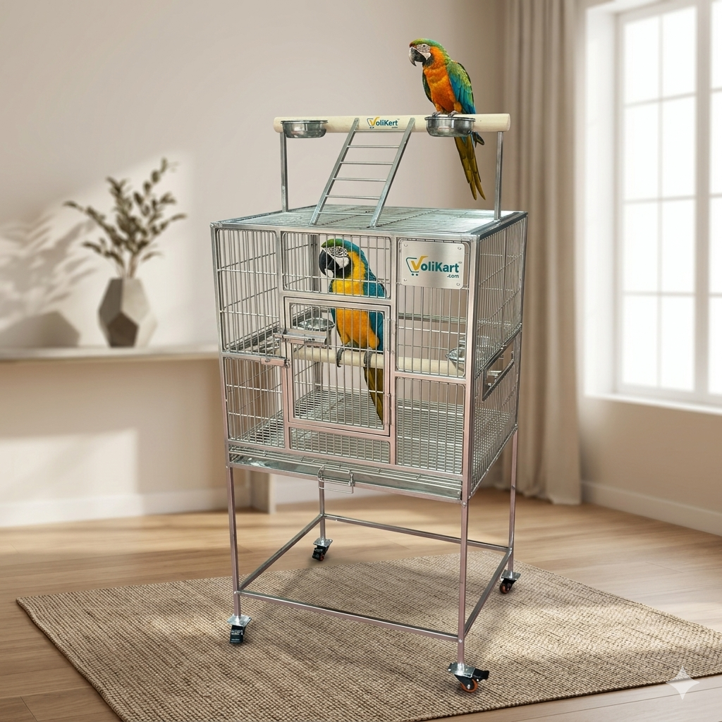Volikart™ Premium Stainless Steel Large Parrot & Macaw Cage with Top Play Area and Stand