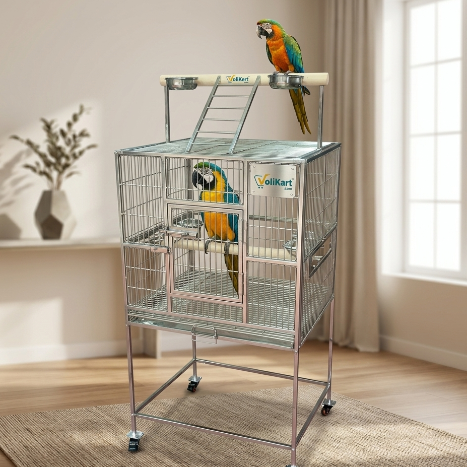 Volikart™ Premium Stainless Steel Large Parrot & Macaw Cage with Top Play Area and Stand