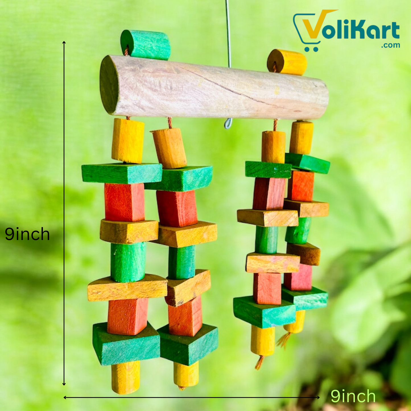 Colorful Wooden Hanging Bird Toy – 9x9 inch | Volikart