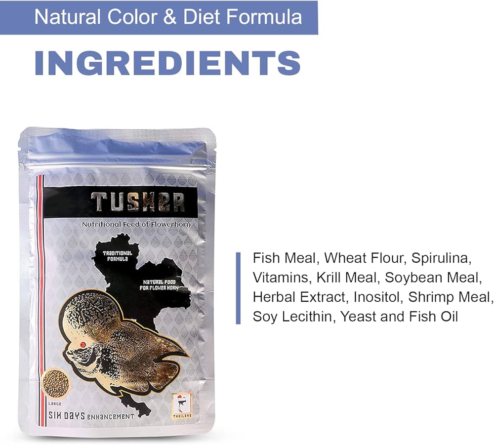 SF+ Tusker Flowerhorn Special Fish Food – 100g | High Protein (55%) Fortified Feed for Adult Flowerhorn with Enhanced Hump Development – Large Pellet Formula