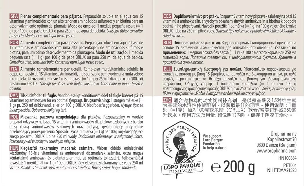 Versele-Laga Oropharma Muta-VIT for Birds, 200g – Multivitamin Supplement with Biotin & Amino Acids for Healthy Molting