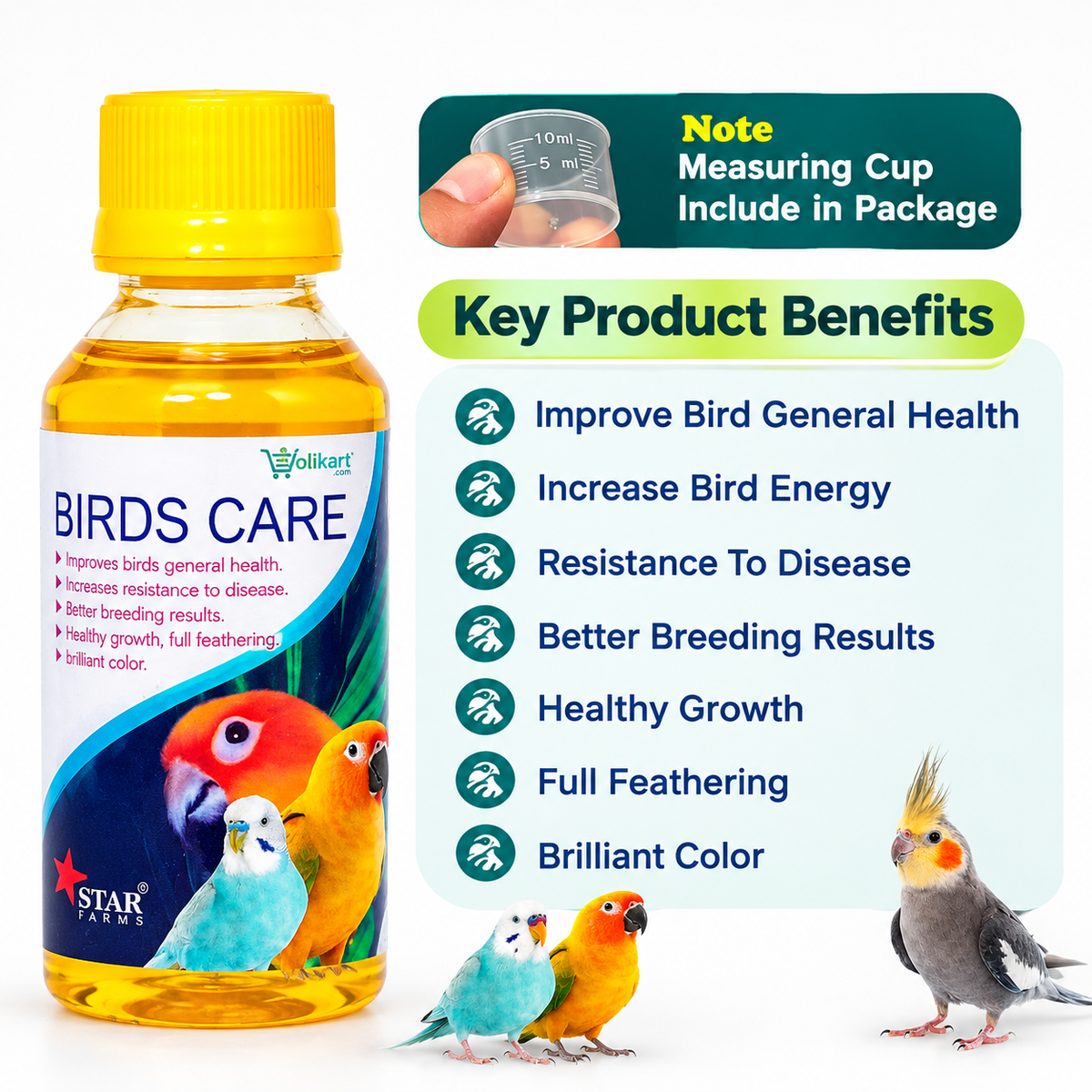 STAR FARMS Birds Care 60ml | Bird Vitamin & Health Supplement for General Health, Growth & Feathering