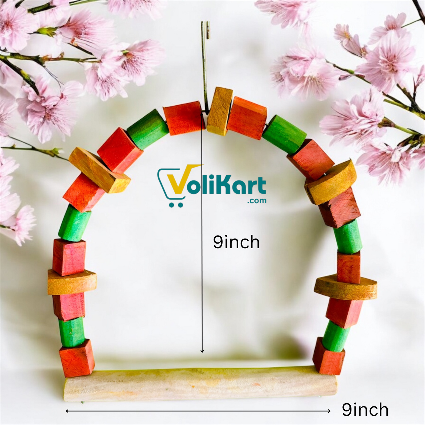 Colorful Wooden Hanging Bird Toy – 9x9 inch | Volikart