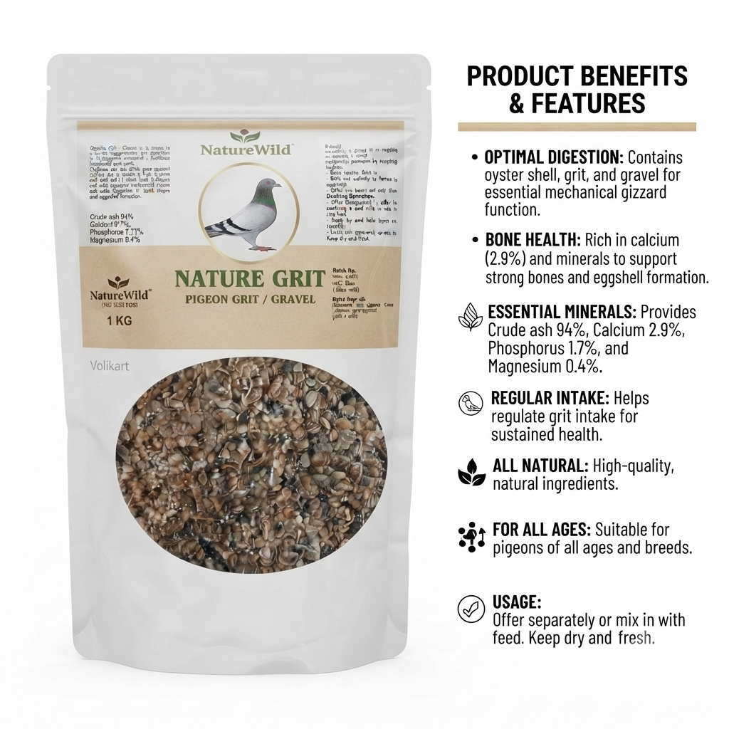 Volikart Nature Grit for Pigeons 1kg | Pigeon Grit & Gravel with Calcium and Minerals