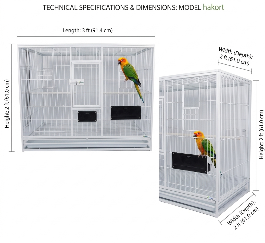 Volikart™ 3x2x2 ft Heavy Duty MS Bird Cage for Sun Conure, Cockatiel, Ringneck Parrot & Lorikeet and similar size Birds