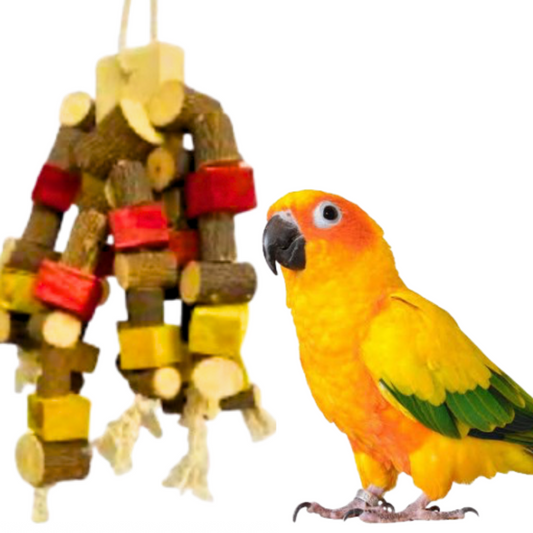 Natural Wooden Chew Toy for Parrots – Safe & Durable Bird Cage Hanging Toy for all Birds
