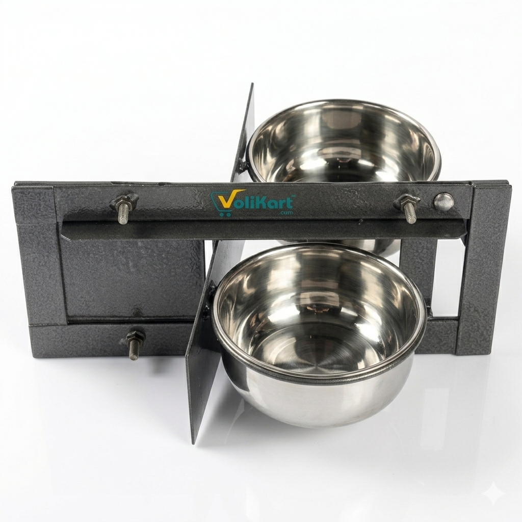 Volikart™ Rotating Double Bowl Bird Feeder for Bird Cage | 2 x 500ml Stainless Steel Bowls