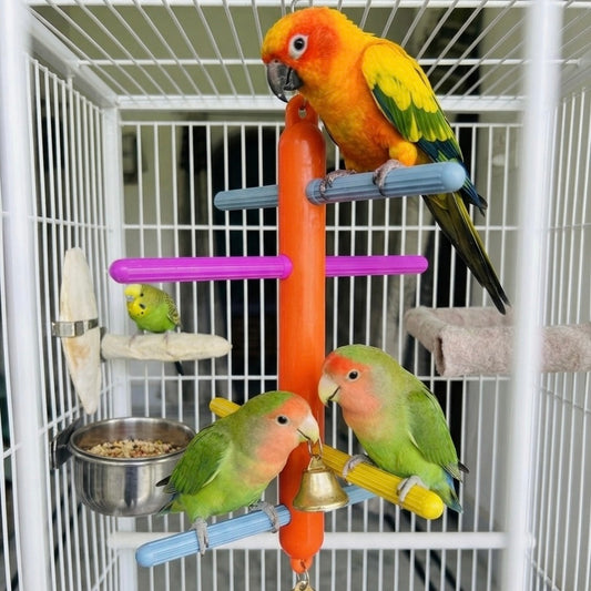 Volikart™ Colorful Bird Perch Toy with Bell | Hanging Chew & Play Ladder | Cage Toy for Lovebirds, Budgies, Conure, Cockatiel