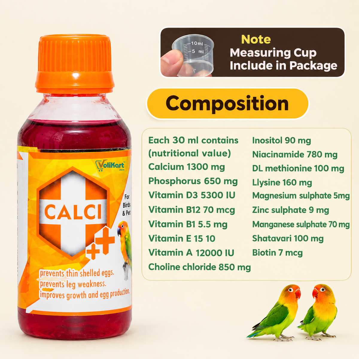 SF+ Calci Plus 30ml | Calcium Supplement for Birds | Egg Shell, Bone & Reproductive Health Support