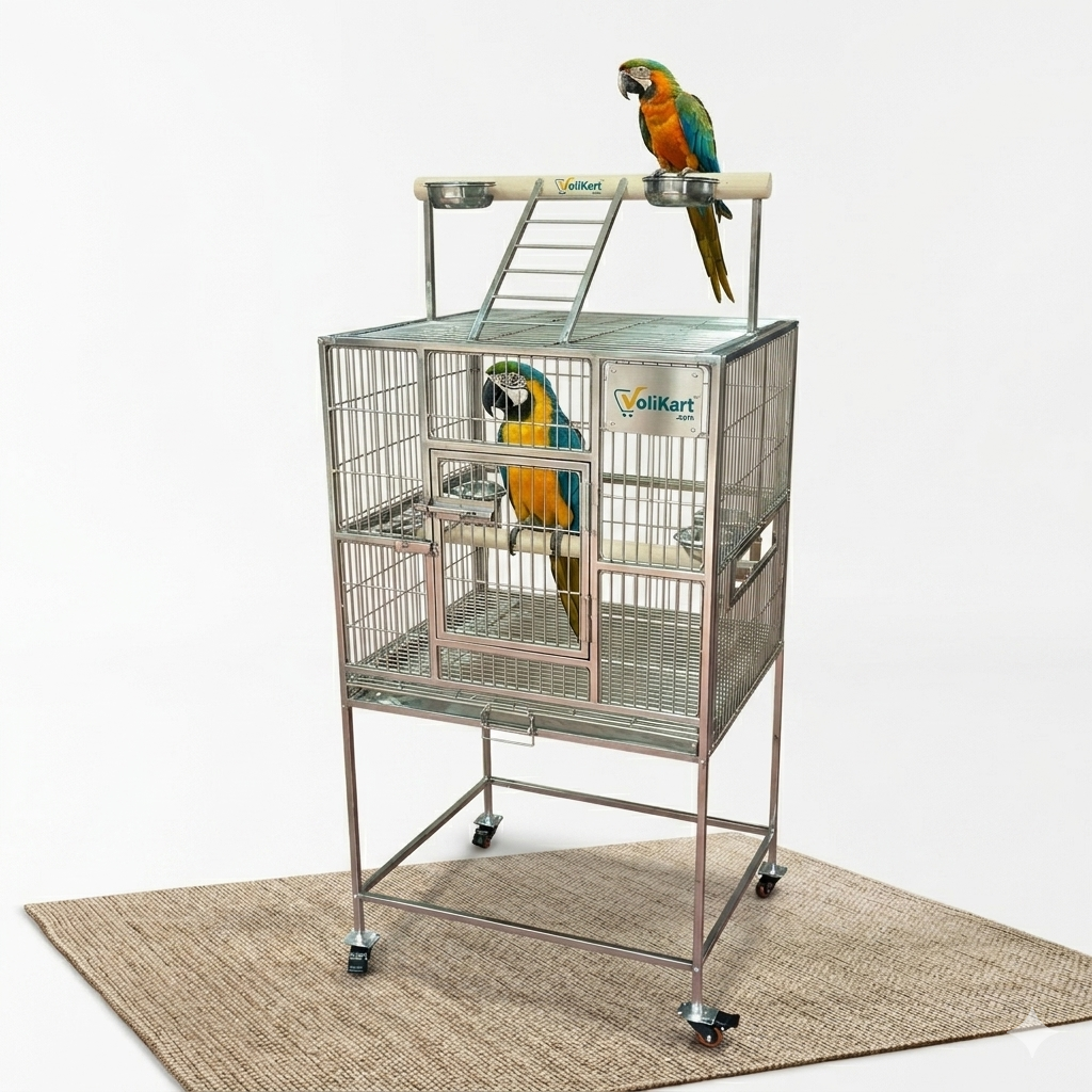 Volikart™ Premium Stainless Steel Large Parrot & Macaw Cage with Top Play Area and Stand