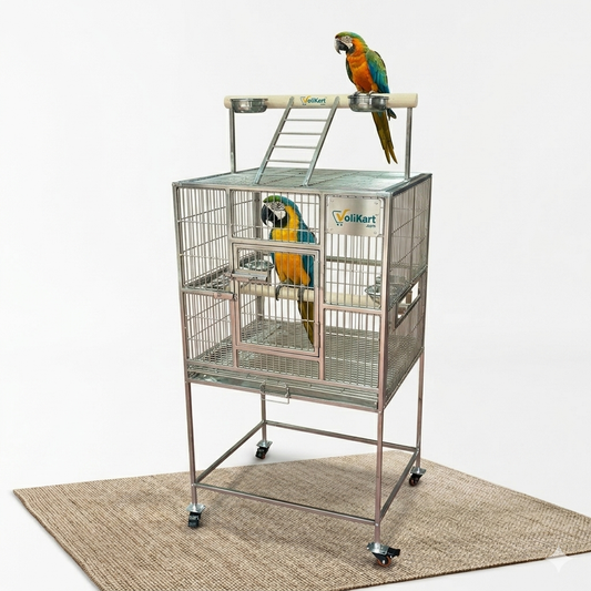 Volikart™ Premium Stainless Steel Large Parrot & Macaw Cage with Top Play Area and Stand