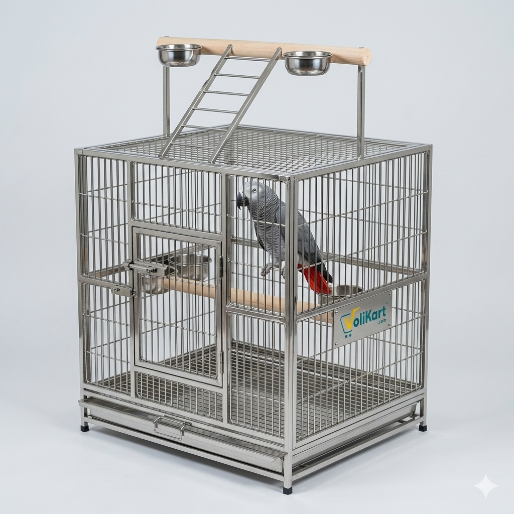 Volikart™ Premium Stainless Steel Large Parrot & Macaw Cage with Top Play Area and Stand