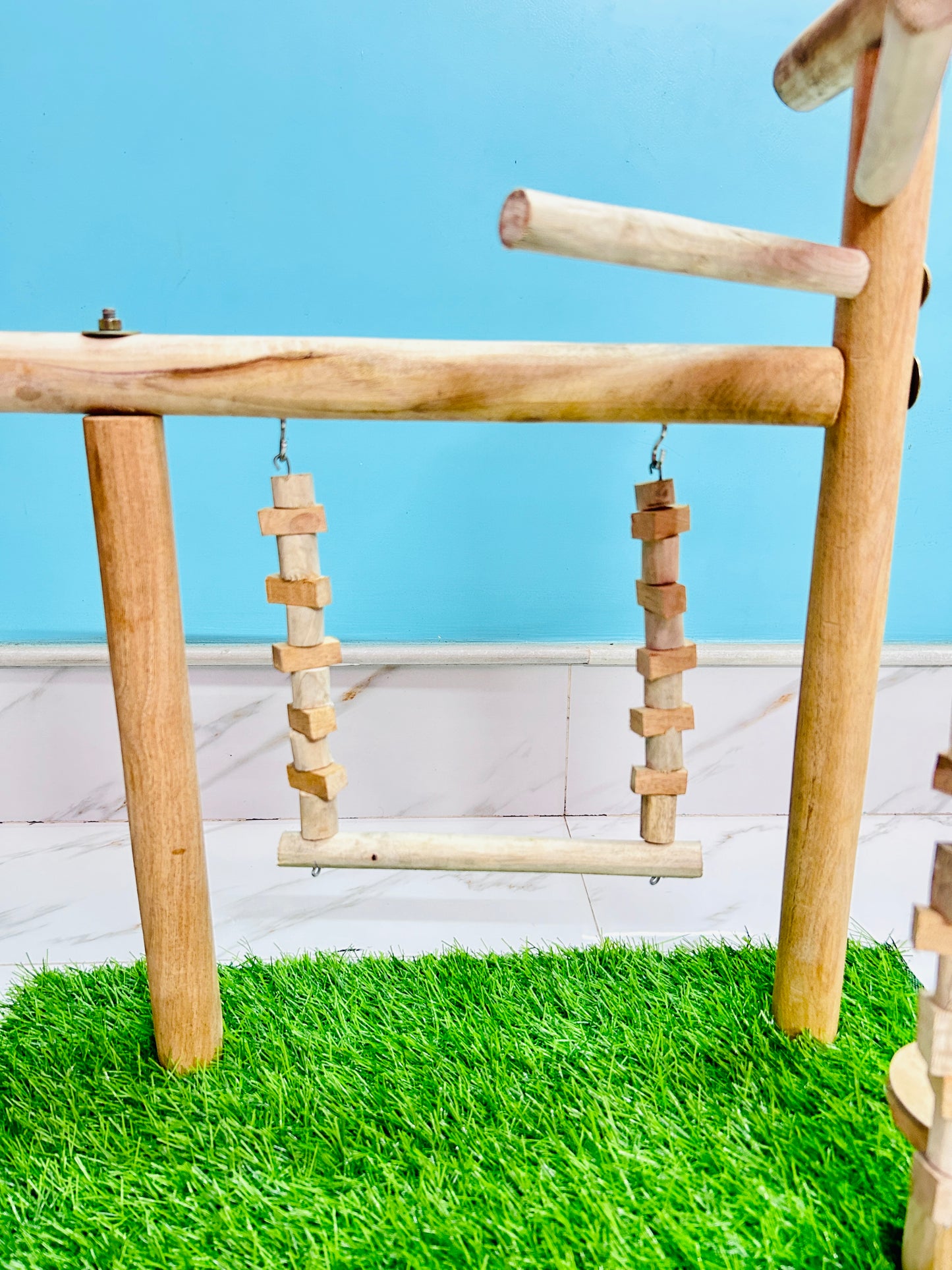 Tame Bird Stand Playing Toy - 100% Neem Wood | Wooden Toys for Conure, African Grey, Macaw, Amazon & Other Birds