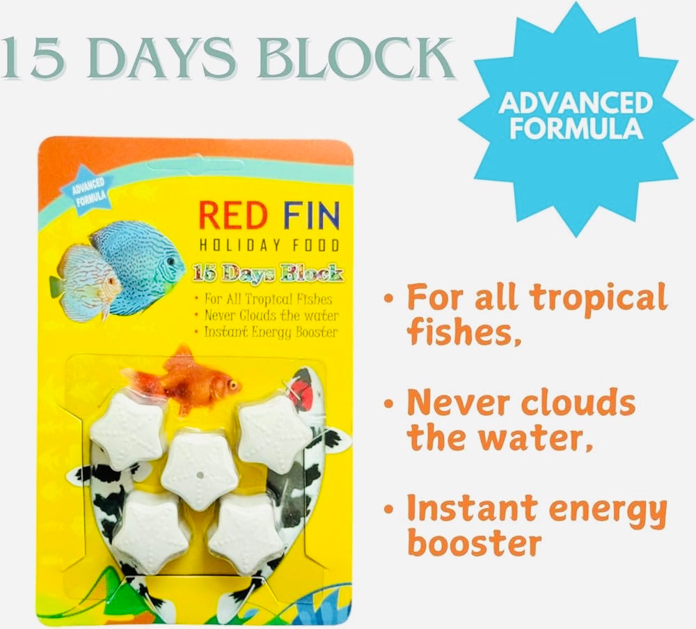 Red Fin Holiday Fish Food Blocks (Set of 2) – 15 Days Slow Release Fish Food for All Tropical Aquarium Fish