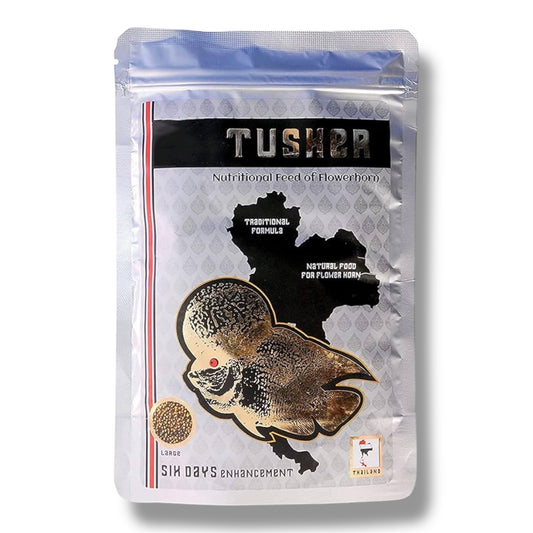 SF+ Tusker Flowerhorn Special Fish Food – 100g | High Protein (55%) Fortified Feed for Adult Flowerhorn with Enhanced Hump Development – Large Pellet Formula