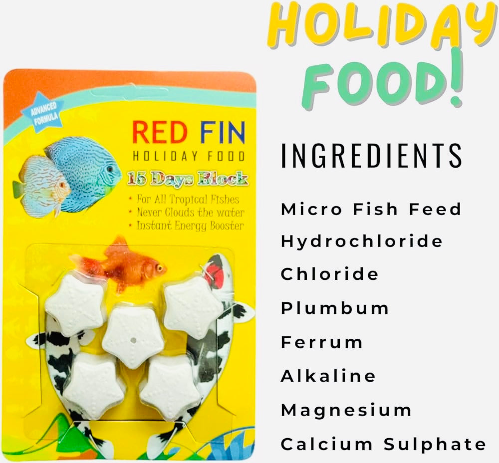 Red Fin Holiday Fish Food Blocks (Set of 2) – 15 Days Slow Release Fish Food for All Tropical Aquarium Fish