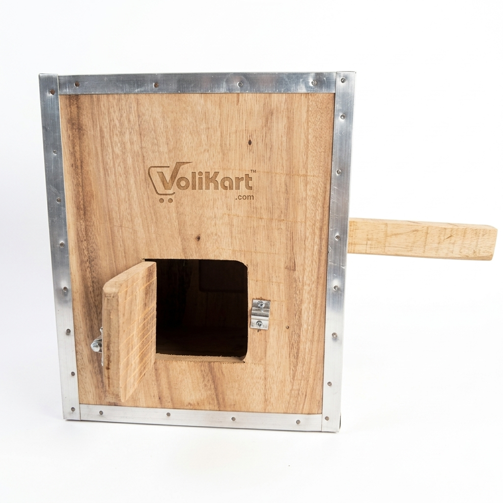Volikart Small Conure & Cockatiel Wooden Breeding Box | Double-Side Entry Bird Nest Box with Metal Corner Protection