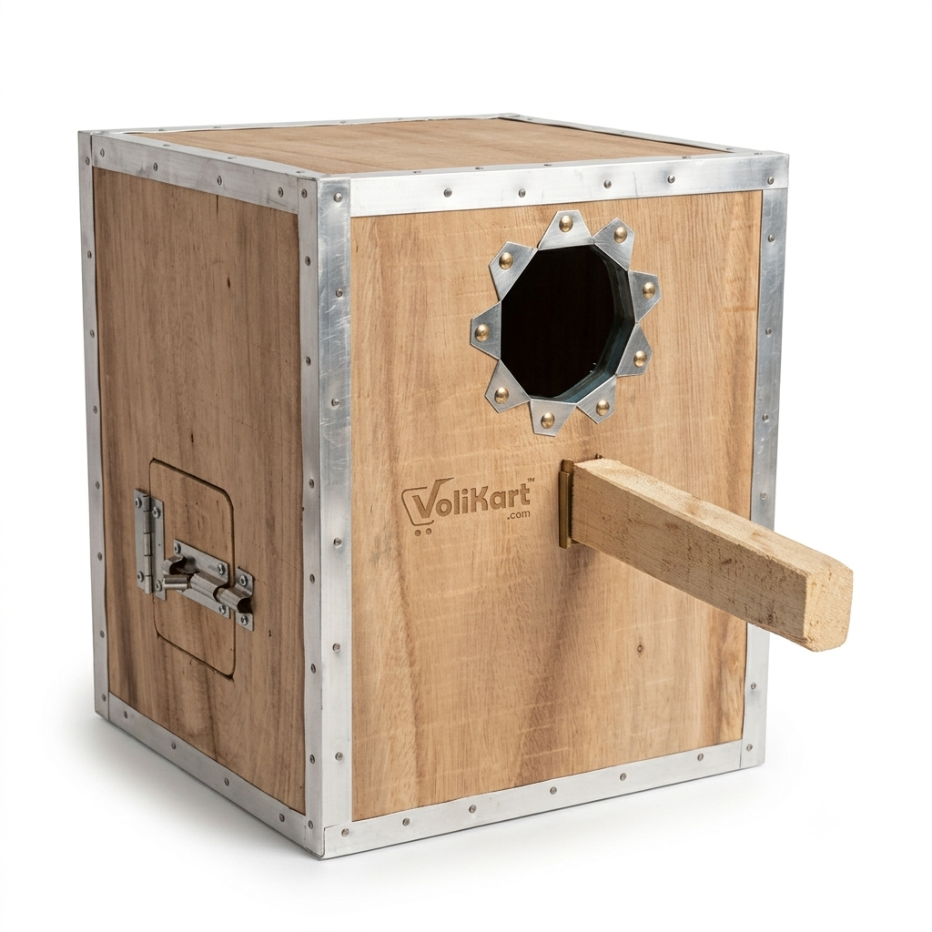 Volikart Small Conure & Cockatiel Wooden Breeding Box | Double-Side Entry Bird Nest Box with Metal Corner Protection