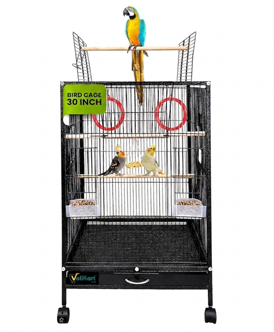 Volikart™ 30-Inch Large Bird Cage with Rolling Wheels | Premium Metal Flight Cage for Small & Medium Birds, Parrots, Lovebirds