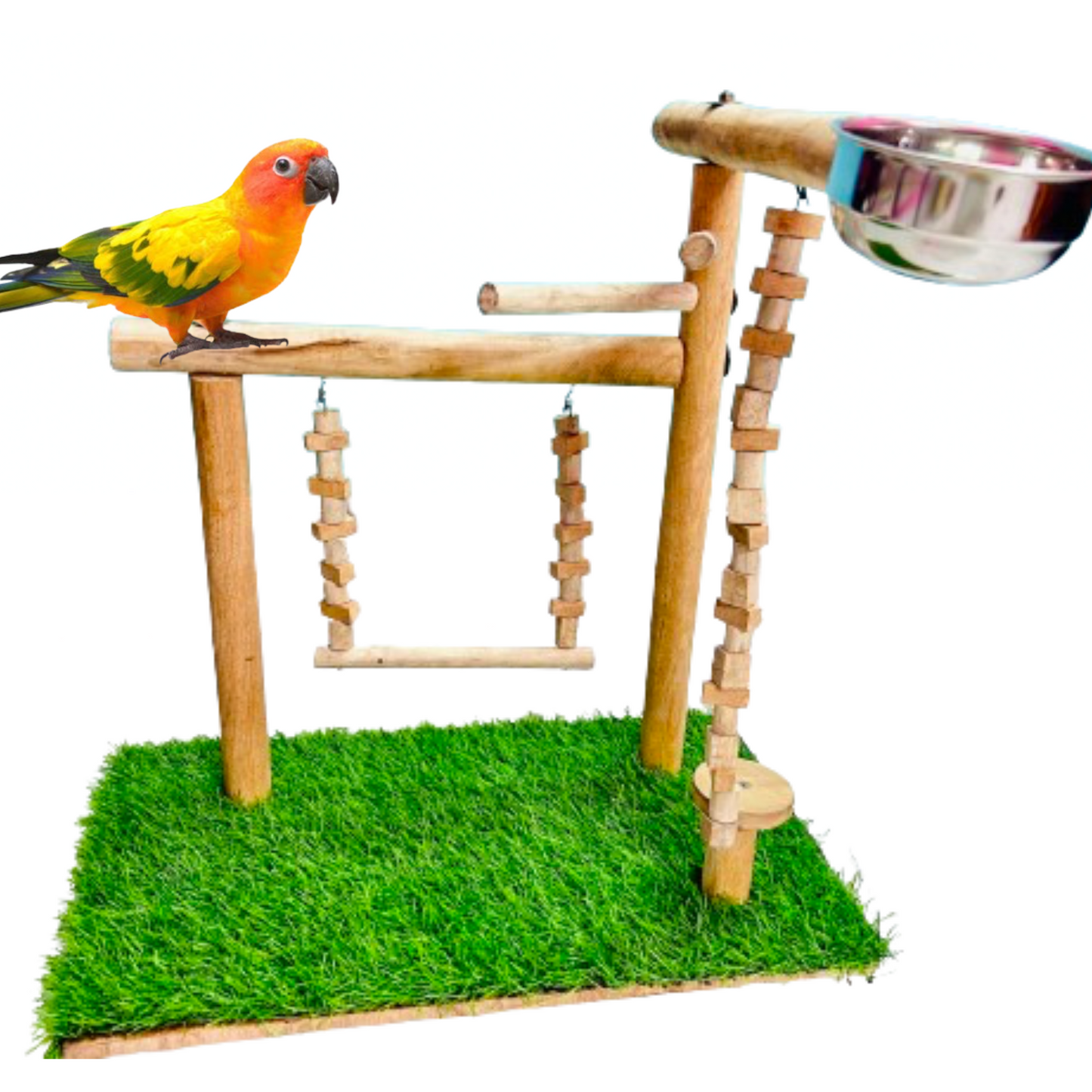 Tame Bird Stand Playing Toy - 100% Neem Wood | Wooden Toys for Conure, African Grey, Macaw, Amazon & Other Birds