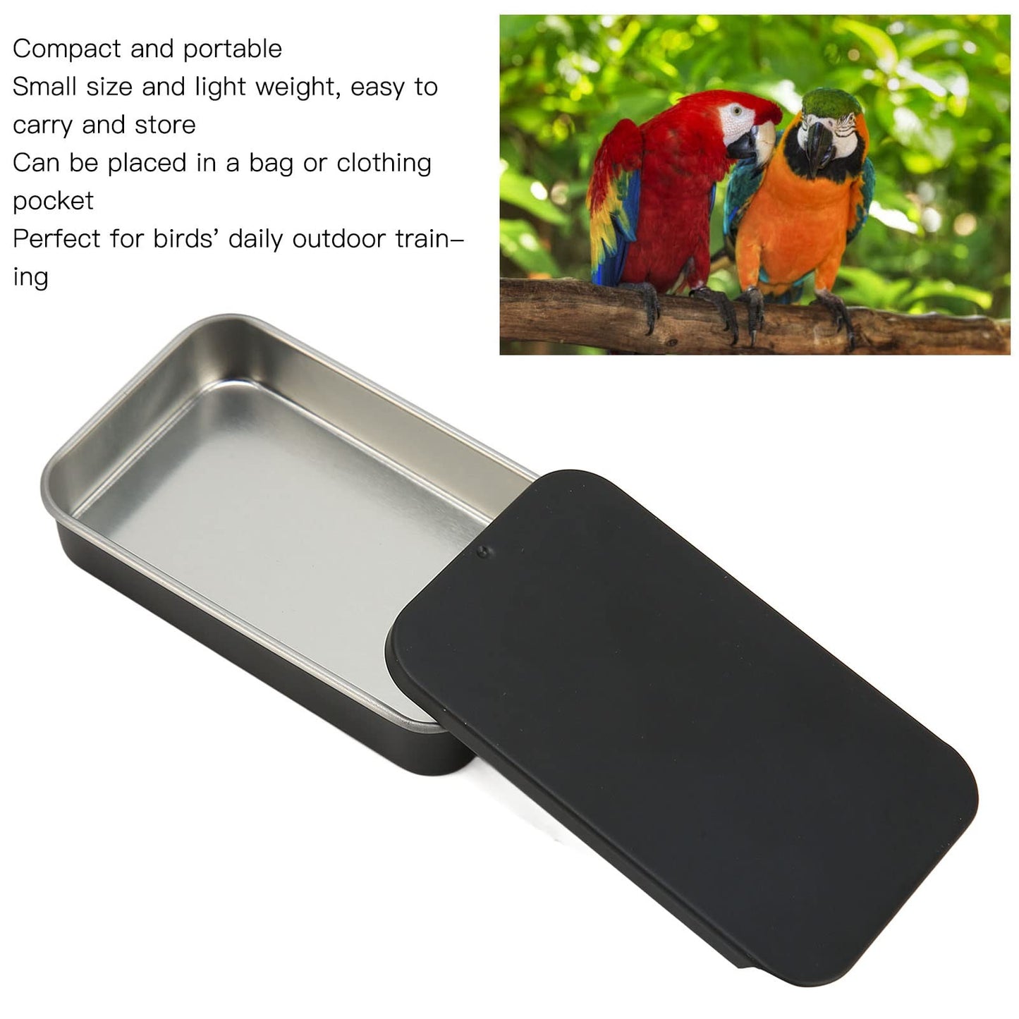 Volikart™ Portable Bird Training Feeding Box – Pocket-Sized Stainless Steel Slide Top Bird Feeder. Durable Outdoor Training Treat Box
