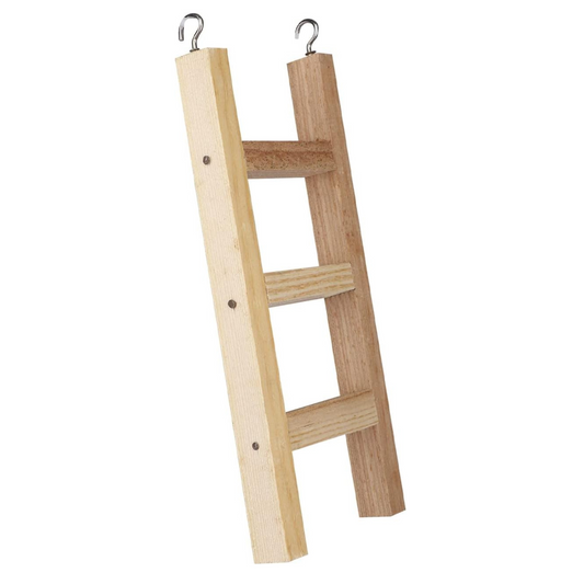 Natural Wooden Ladder Toy for Training, with Hooks, Designed for Birds, Parrot, Budgies and Other Small, Medium Birds Size: 12 / 6 Inch