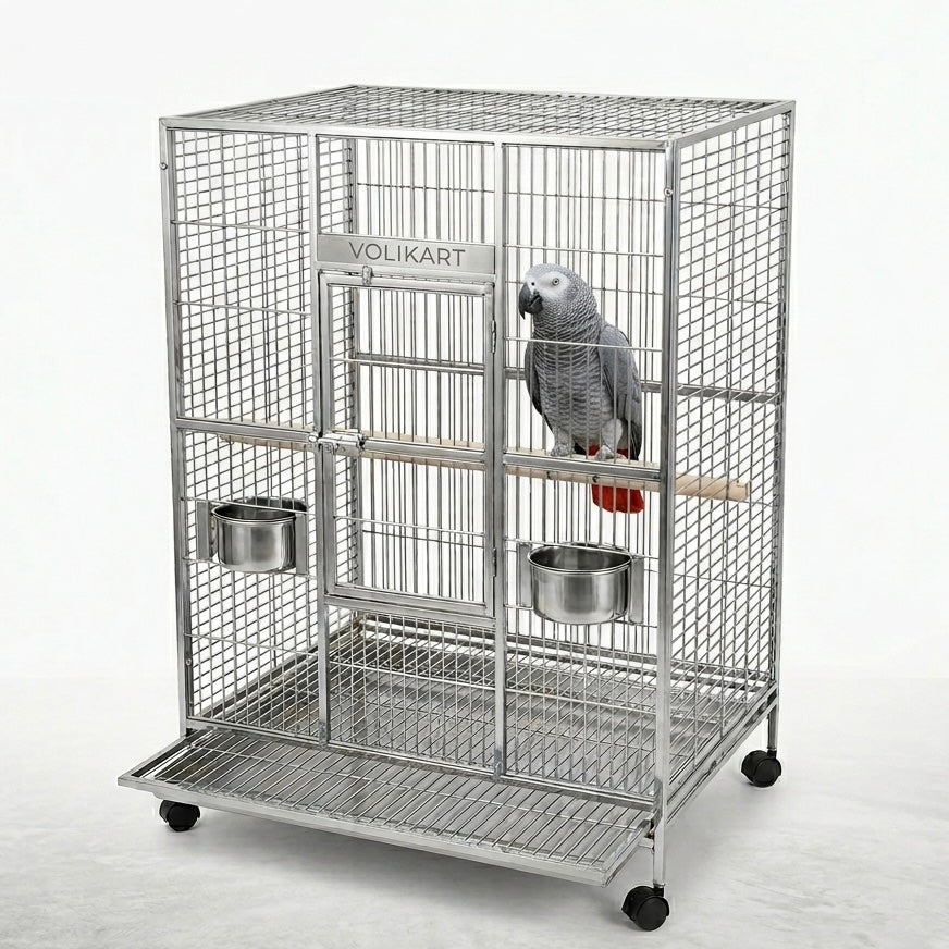 Volikart™ Heavy Duty Stainless Steel Bird Cage 36x36x24 Inch with Stand