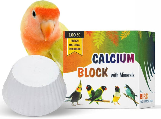 Natural Calcium and Mineral Block for Birds, 60g | High-Calcium Supplement Supports Bone Strength and Eggshell Quality | Ideal for Finches, Budgies, Lovebirds, Cockatiels, Parrots