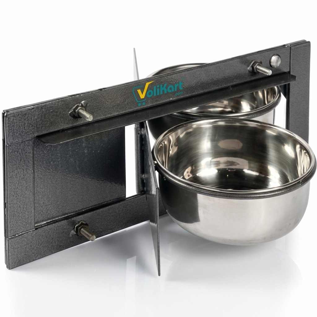 Volikart™ Rotating Double Bowl Bird Feeder for Bird Cage | 2 x 500ml Stainless Steel Bowls