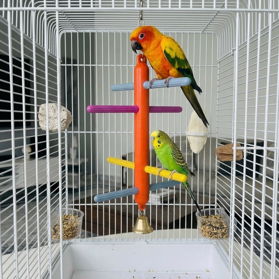 Volikart™ Colorful Bird Perch Toy with Bell | Hanging Chew & Play Ladder | Cage Toy for Lovebirds, Budgies, Conure, Cockatiel