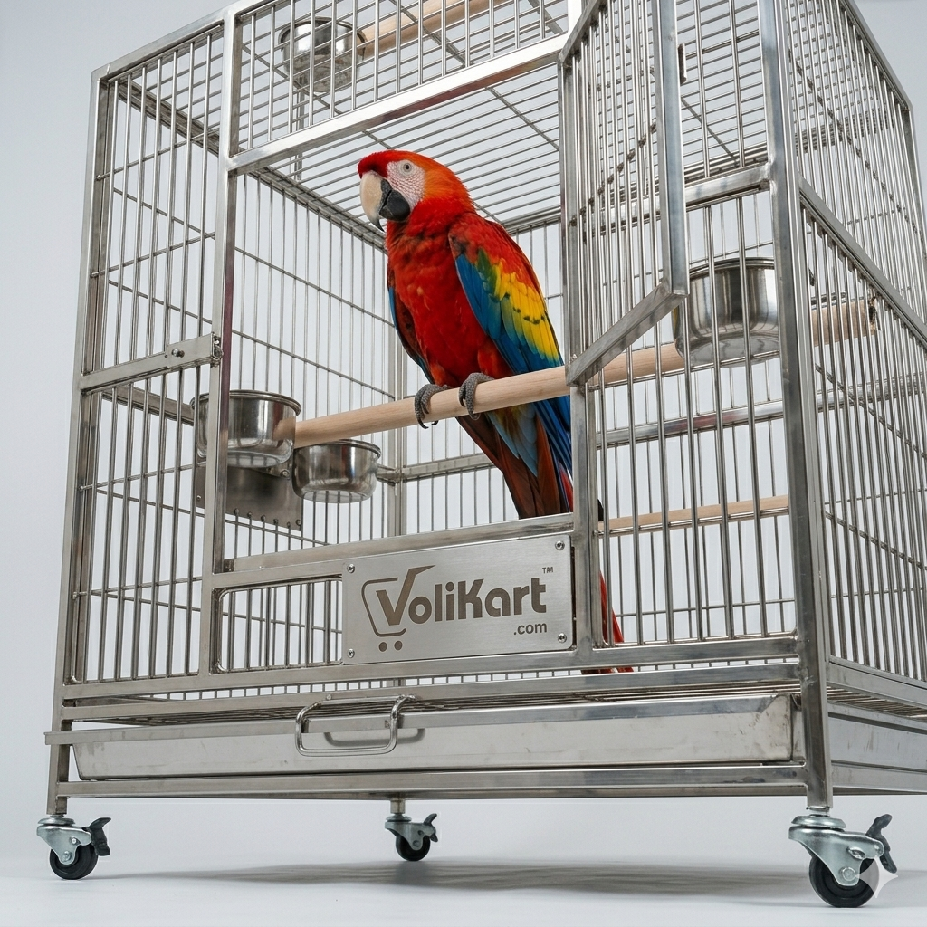 Volikart™ Premium Stainless Steel Large Parrot & Macaw Cage with Top Play Area and Stand