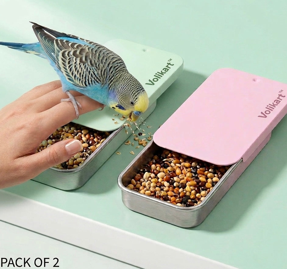 Volikart™ Portable Bird Training Feeding Box – Pocket-Sized Stainless Steel Slide Top Bird Feeder. Durable Outdoor Training Treat Box