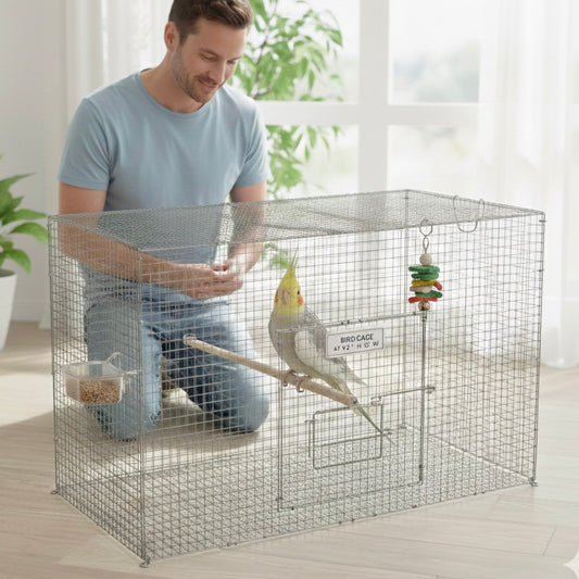 Folding Bird Cage 35x21x21 Inch for Conure, Cockatiel, Love Bird & Budgerigar | Large Bird Cage | Volikart