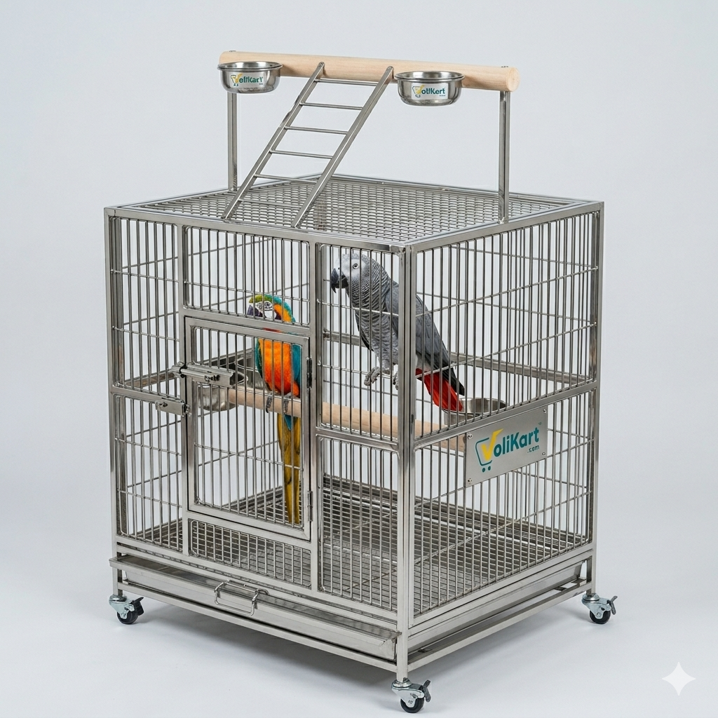 Volikart™ Premium Stainless Steel Large Parrot & Macaw Cage with Top Play Area and Stand