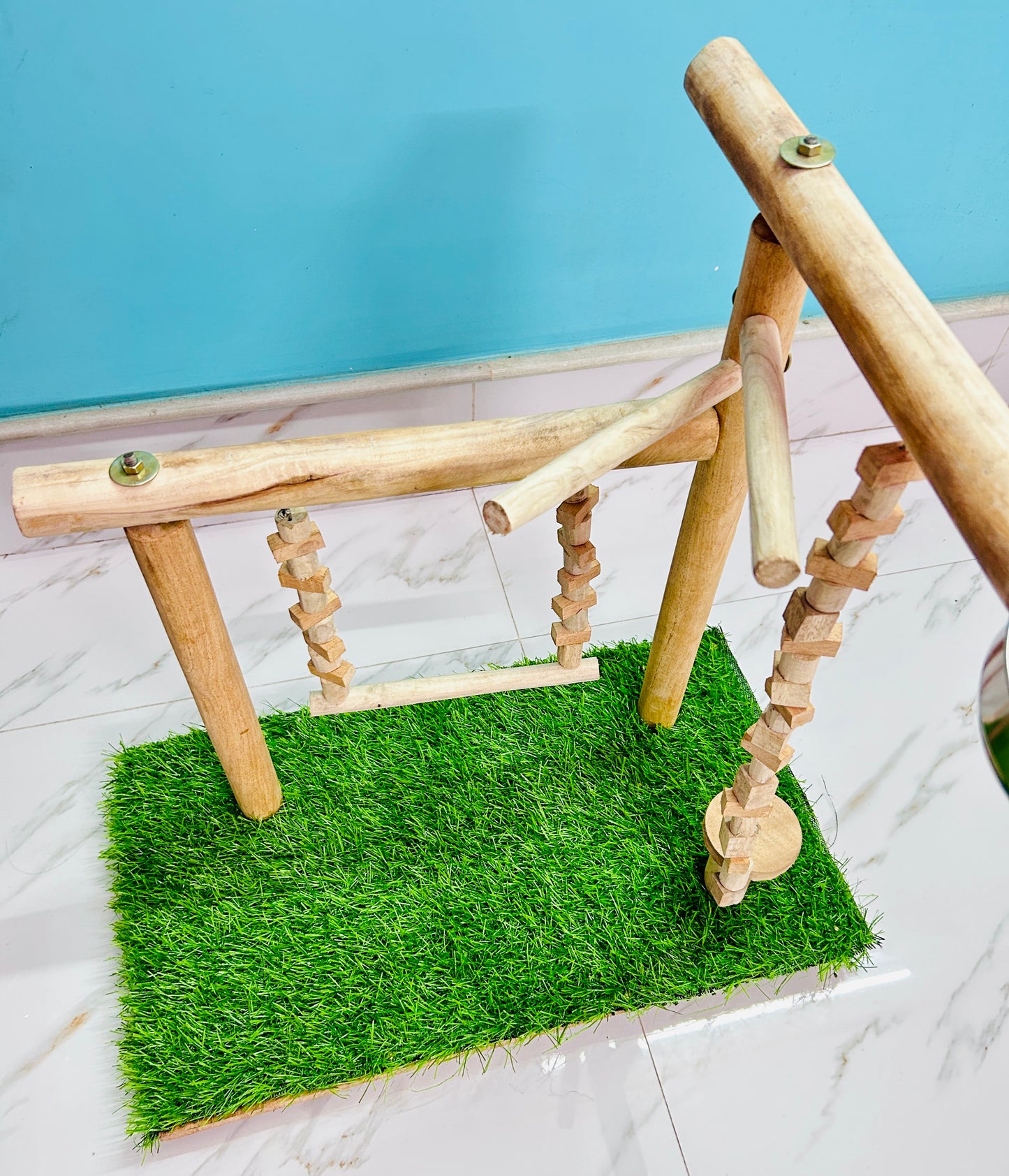 Tame Bird Stand Playing Toy - 100% Neem Wood | Wooden Toys for Conure, African Grey, Macaw, Amazon & Other Birds