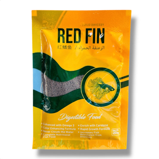 Red Fin Premium Fish Food 20g – Omega 3, Color Enhancing & Growth Formula for Aquarium Fish