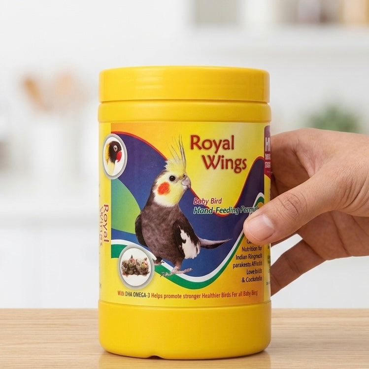 Star Farms Royal Wings Baby Bird Hand Feeding Formula with DHA Omega-3 – 250g | Complete Nutrition for Parrots, Conures & Macaws