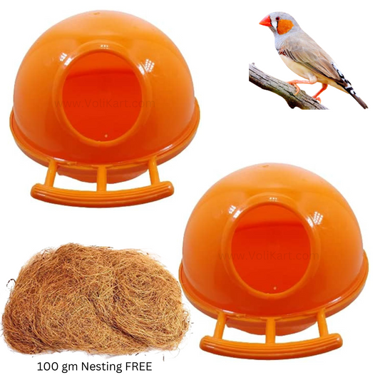 Finch Bird Breeding Box – Pack of 2 | Durable Plastic Nesting Box with Free 100gm Coconut Fiber | Ideal for Finches & Small Birds | Nesting & Breeding Shelter