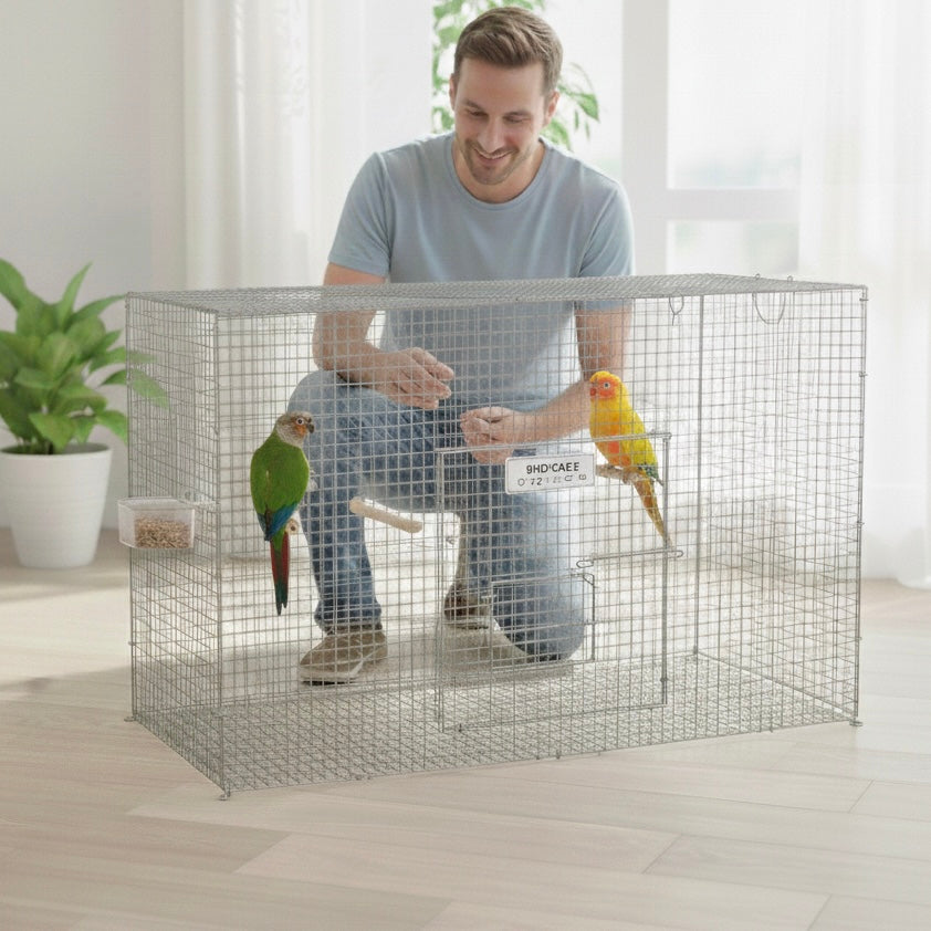 Folding Bird Cage 35x21x21 Inch for Conure, Cockatiel, Love Bird & Budgerigar | Large Bird Cage Without Tray | Volikart