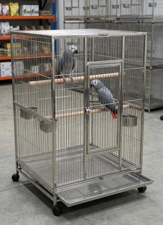 Volikart™ Heavy Duty Stainless Steel Bird Cage 36x36x24 Inch with Stand