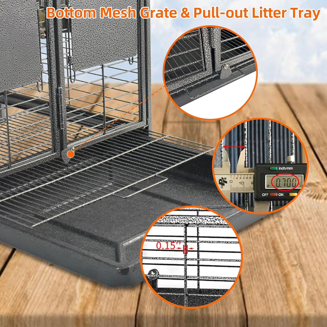 Portable Bird Travel Carrier Steel Cage 18x18x18 Inch Black with Handle & Wooden Perch | Medium Parrot Travel Cage for Birds