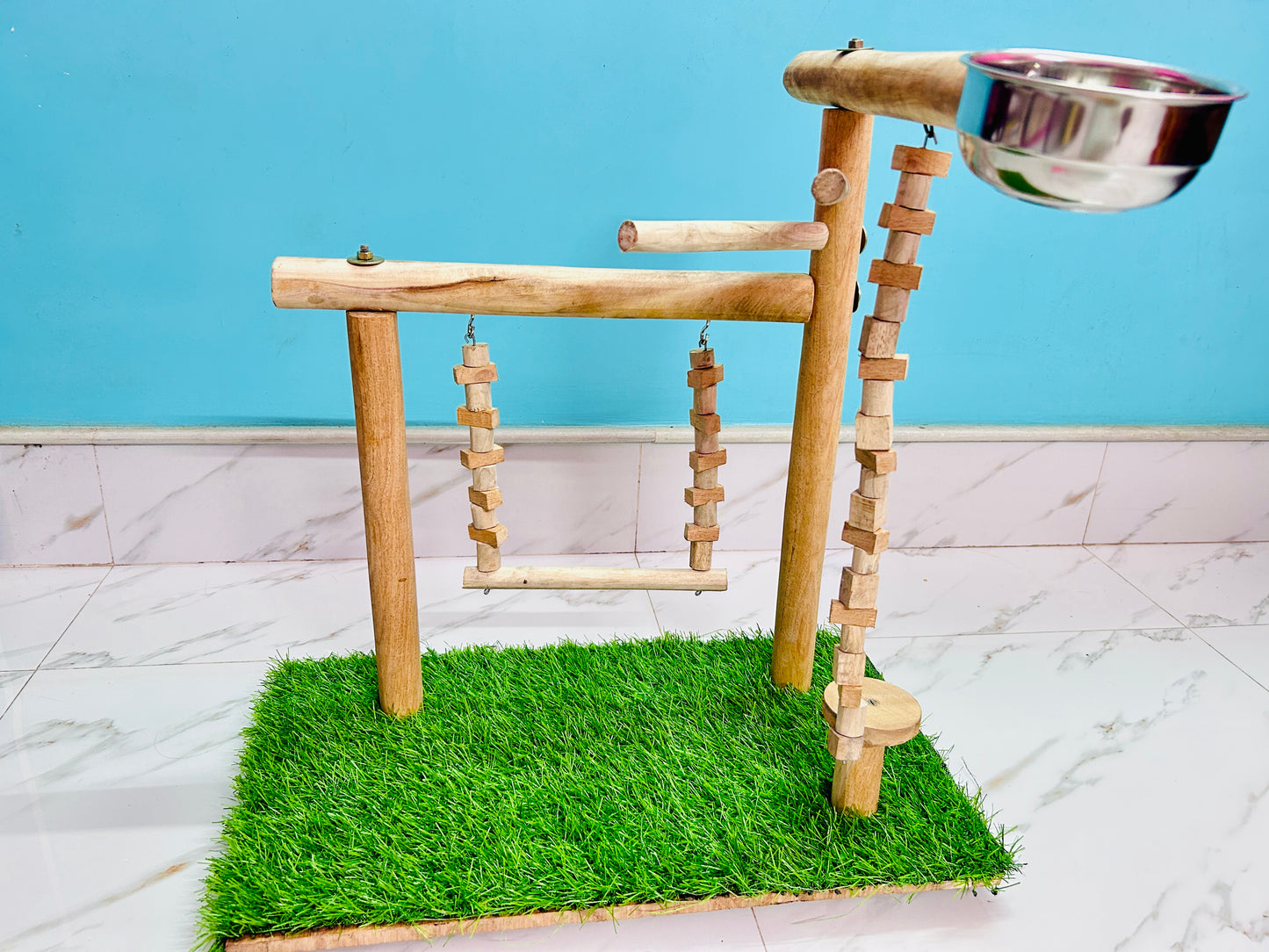 Tame Bird Stand Playing Toy - 100% Neem Wood | Wooden Toys for Conure, African Grey, Macaw, Amazon & Other Birds