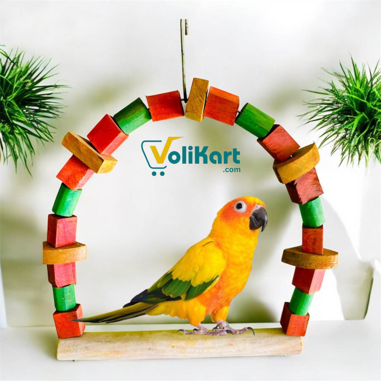 Colorful Wooden Hanging Bird Toy – 9x9 inch | Volikart