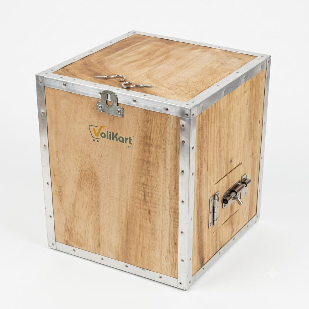 Volikart Small Conure & Cockatiel Wooden Breeding Box | Double-Side Entry Bird Nest Box with Metal Corner Protection