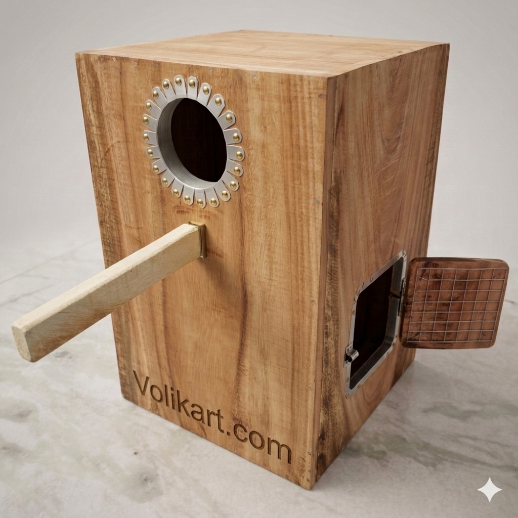 Sun Conure Wooden Breeding Box with Double Door & Inner Wire Net | Hanging Nesting Box for Conure Birds