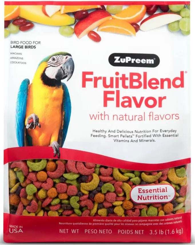 ZuPreem FruitBlend Flavor Natural Avian Diet Large Bird Food for Macaw, Cockatoo & Amazon parrot | Premium Pellet Bird Food