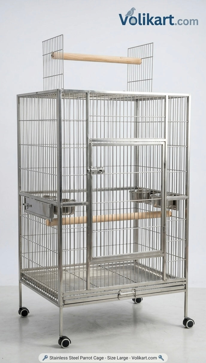 Volikart™ Premium Stainless Steel Large Parrot Cage for Macaw | 36x30x48 Inch Heavy Duty Bird Cage with Spin Feeder Bowls & Top Play Stand