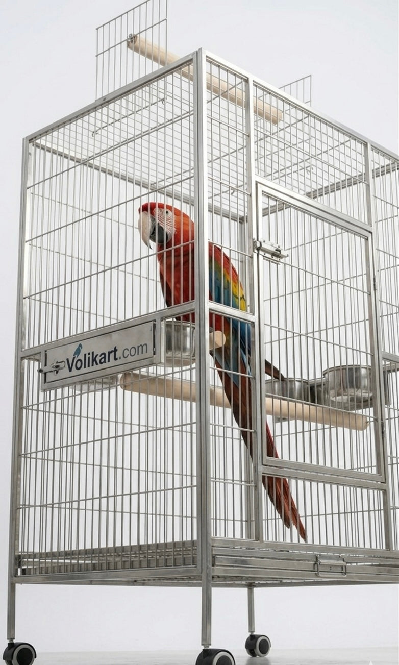 Volikart™ Premium Stainless Steel Large Parrot Cage for Macaw | 36x30x48 Inch Heavy Duty Bird Cage with Spin Feeder Bowls & Top Play Stand
