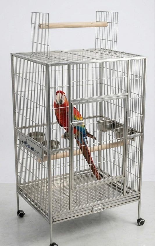 Volikart™ Premium Stainless Steel Large Parrot Cage for Macaw | 36x30x48 Inch Heavy Duty Bird Cage with Spin Feeder Bowls & Top Play Stand