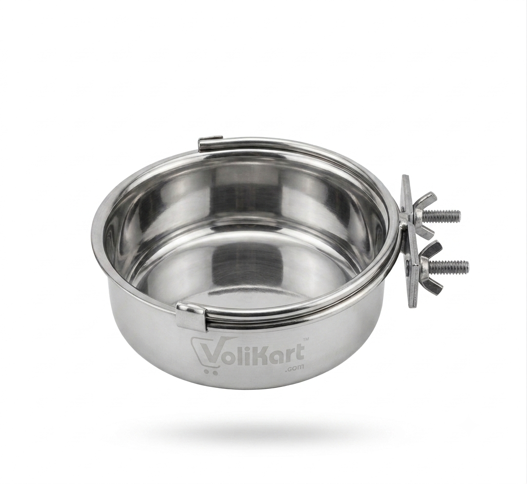 Volikart™ Stainless Steel Half Cut Bird Feeder Bowl with Snap Fit Anti-Throw Lock | 1000ml | Pack of 2